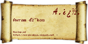 Avram Ákos névjegykártya